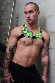 HARNESS BREEDWELL POUNDTOWN BULLDOG PLAY HARD HARNESS NEON GREEN - SexyMenUnderwear.com