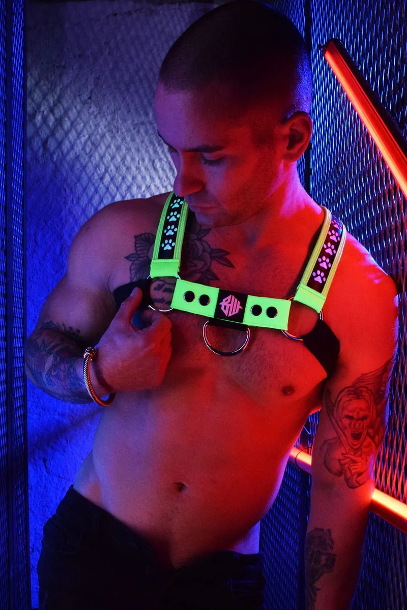 HARNESS BREEDWELL POUNDTOWN BULLDOG PLAY HARD HARNESS NEON GREEN - SexyMenUnderwear.com