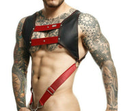Harness MOB DNGEON Faux-Leather CropTop C-Ring Harness Cherry Red DMBL08 - SexyMenUnderwear.com