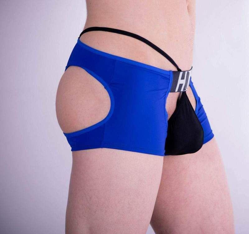 Hidden Sensual Boxer Lingerie Open Butt Boxers Trunk BLUE 957 4 - SexyMenUnderwear.com