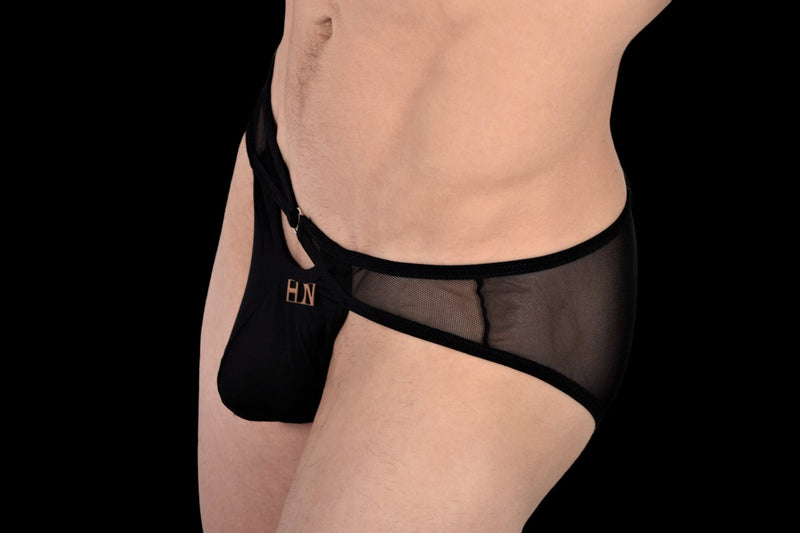 Hidden Thongs O-Ring Pouch Microfibre Mesh Bikini-Black 960 9 - SexyMenUnderwear.com