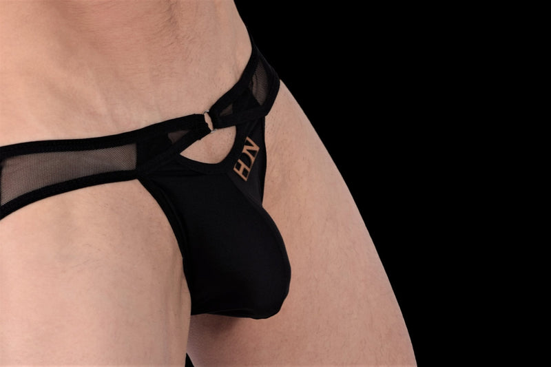 Hidden Thongs O-Ring Pouch Microfibre Mesh Bikini-Black 960 9 - SexyMenUnderwear.com