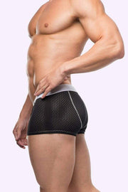 JJ Malibu Mens Underwear Mystery Mens Boxers Mesh Sexy Sports Boxers Black 1 - SexyMenUnderwear.com