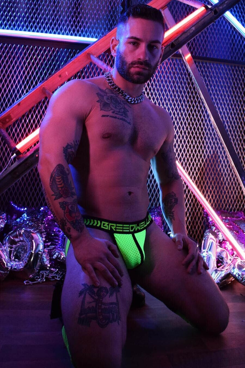 JOCK BREEDWELL ''NIGHTCRAWLER'' Breathable Jockstrap Mesh Pouch Neon Green 18 - SexyMenUnderwear.com