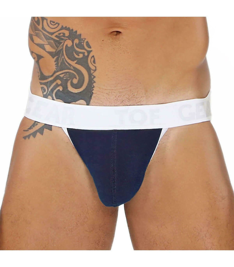 Jock TOF PARIS Alpha Jockstrap Sexy Soft Cotton Bi-Stretch Jersey Navy-White 30 - SexyMenUnderwear.com