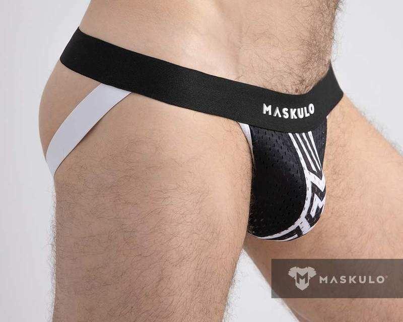 Jockstrap "MASKULO" Printed Mesh Jock Elastic Extra Comfort White JS074-80 28 - SexyMenUnderwear.com