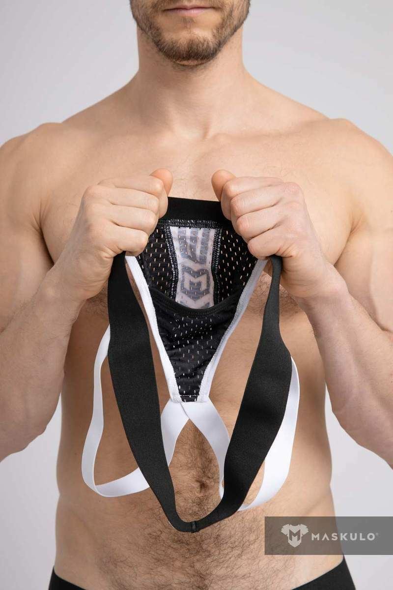 Jockstrap "MASKULO" Printed Mesh Jock Elastic Extra Comfort White JS074-80 28 - SexyMenUnderwear.com