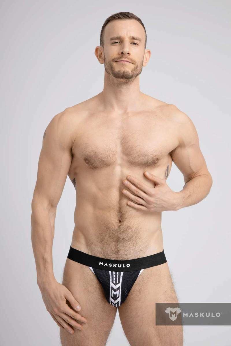 Jockstrap "MASKULO" Printed Mesh Jock Elastic Extra Comfort White JS074-80 28 - SexyMenUnderwear.com