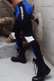 LARGE BREEDWELL Track Pants Moto Chaps With Interior Side Leg Zippers Blue Legging 36 - SexyMenUnderwear.com