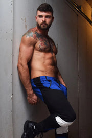 LARGE BREEDWELL Track Pants Moto Chaps With Interior Side Leg Zippers Blue Legging 36 - SexyMenUnderwear.com