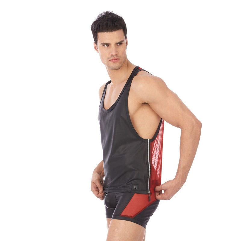 LARGE Gregg Homme Singlet Reckless Zipper Tank Top Black & Red 140702 GT2 - SexyMenUnderwear.com
