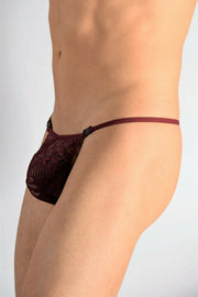 LARGE L'Homme Invisible Lace Detachable Thong G-String Thong Burgundy MY83-OCE 1 - SexyMenUnderwear.com