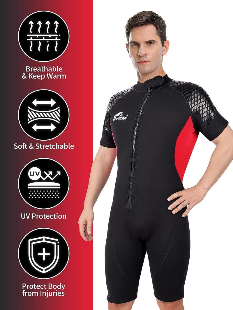 LARGE Owntop 3mm Wetsuit Stretchy Neoprene Diving Suit One Piece Red MX5 - SexyMenUnderwear.com