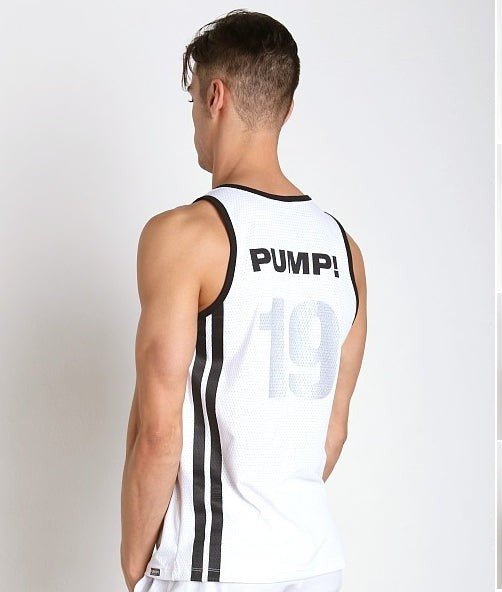 LARGE PUMP! Tank Top White Classic “19” Mesh Tanktop 14010 PU2 - SexyMenUnderwear.com