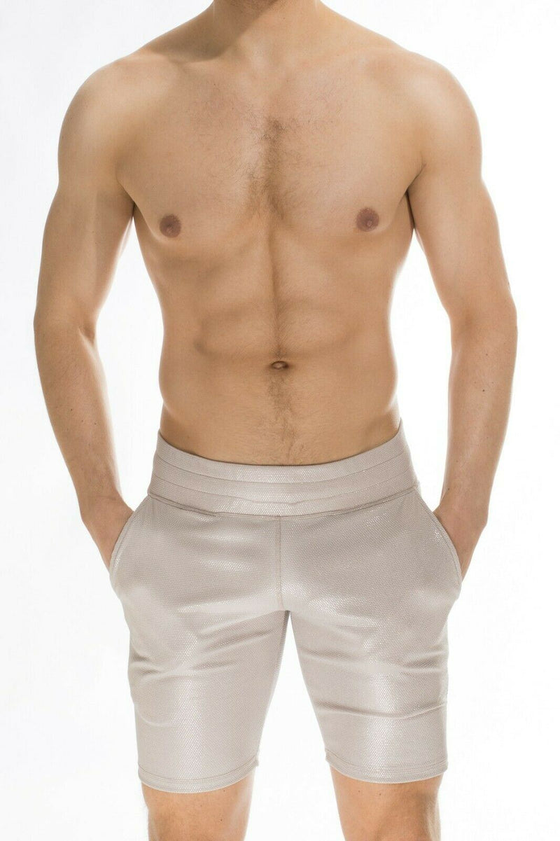 L'Homme Invisible Short Narcis Fitlad Shiny Bermuda Shorts Lurex Beige RWSHO 4 - SexyMenUnderwear.com
