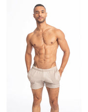L'Homme Invisible Short Slim-Fit Fitlad Shiny Lurex Shorts Beige RWSHO 5 - SexyMenUnderwear.com
