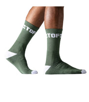 Long Socks TOF PARIS Cushioned Sole Mid-Calf Sock Khaki & White 4 - SexyMenUnderwear.com