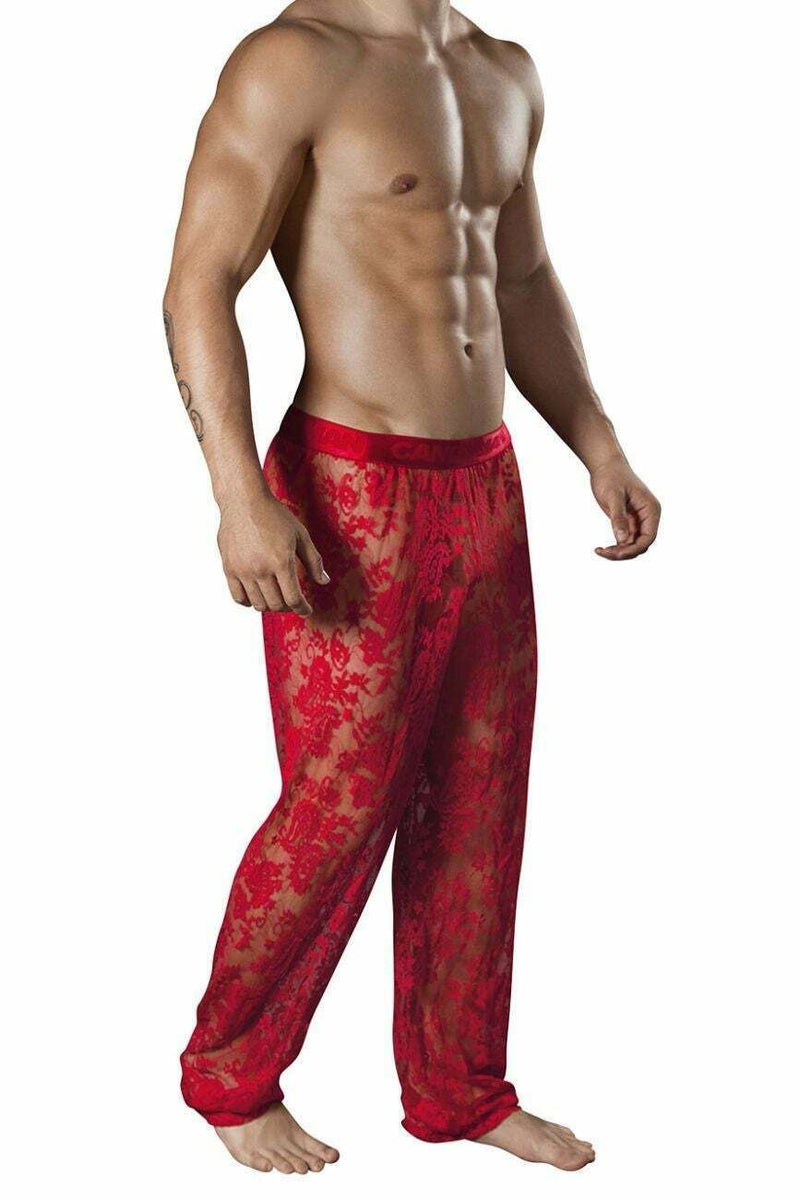 Loungewear CandyMan Lace Lounge Pants Sexy & Romantic Red 99234 10 - SexyMenUnderwear.com