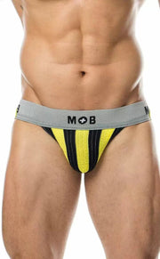 Malebasics Classic Stripe Jockstrap MOB Premium Lycra Jock Yellow MBL108 - SexyMenUnderwear.com