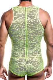 Malebasics Mob Singlet Lace Mens Sexy Bodysuit EroticWear Dentelle Lime MBL17 2 - SexyMenUnderwear.com