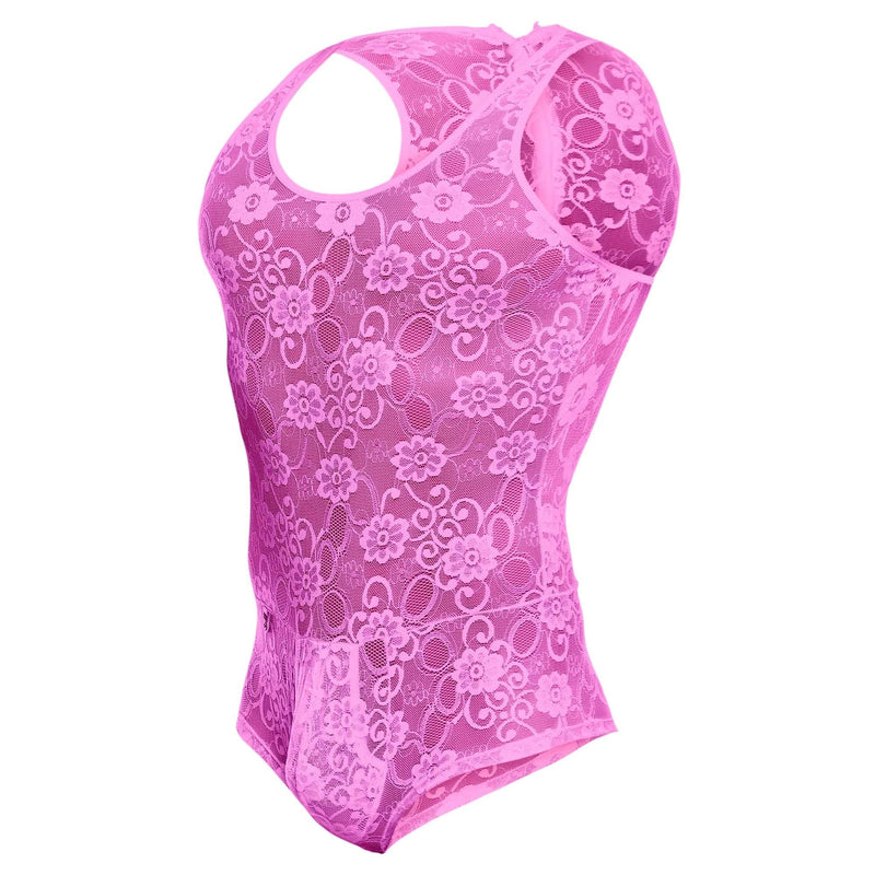 Malebasics Mob Singlet Lace Mens Sexy Bodysuit EroticWear Hot Pink MBL17 2 - SexyMenUnderwear.com
