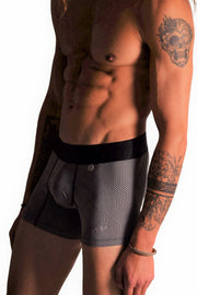 MAO SPORTS Boxer Short Stripe Line Stretching Resistance Microfiber Black Band 2 - SexyMenUnderwear.com