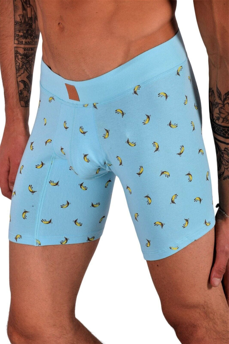 MAO Sports Casual Cotton Boxer Banana Print Soft & Stretchy Fabric Baby Blue - SexyMenUnderwear.com