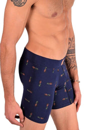 MAO Sports Casual Cotton Boxer Pineapple Print Super Soft Stretchy Fabric Navy - SexyMenUnderwear.com