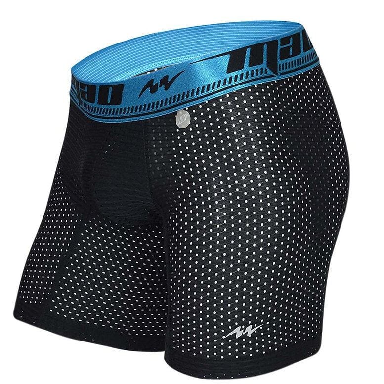 MAO Sports Long Boxer Shorts Perforated Microfiber Blue Band Neon Black 7034 6 - SexyMenUnderwear.com