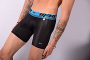 MAO Sports Long Boxer Shorts Perforated Microfiber Blue Band Neon Black 7034 6 - SexyMenUnderwear.com