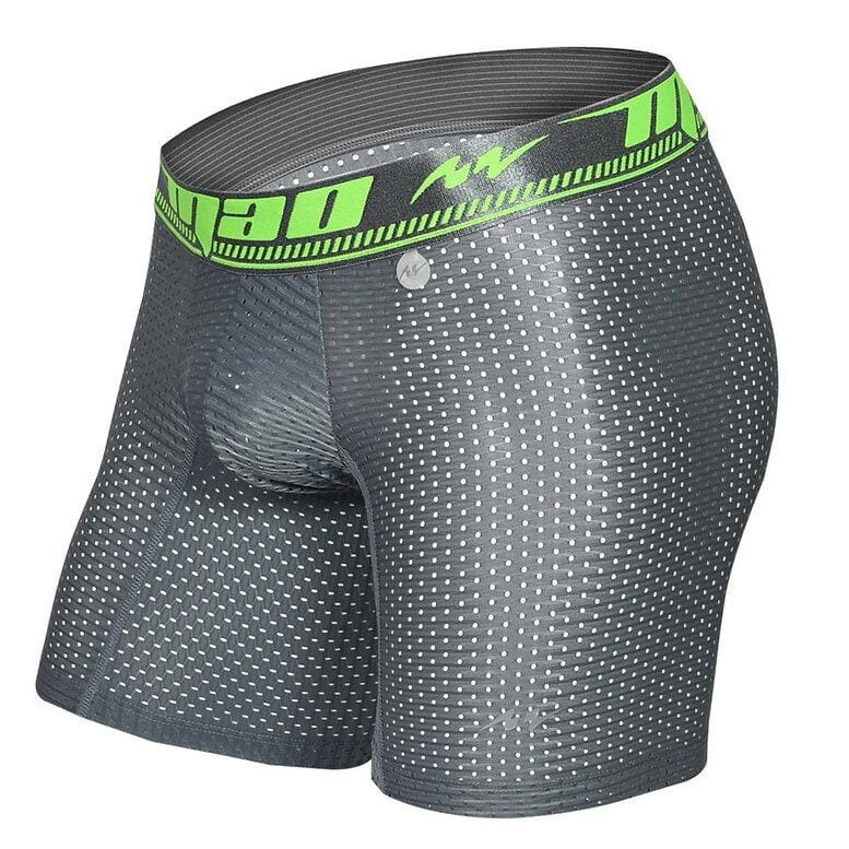 MAO Sports Stretchy Boxer Shorts Perforated Microfiber Neon Band & Gray 7034 6 - SexyMenUnderwear.com