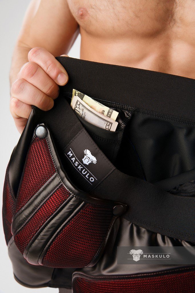 MASKULO Armored Color-Under Short Cycling Zipped Rear 3D Mesh Red SH062-10 34 - SexyMenUnderwear.com