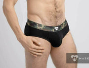MASKULO Brief Soft Silky Elastic Band Military Cotton Briefs Black BR160-90 24 - SexyMenUnderwear.com