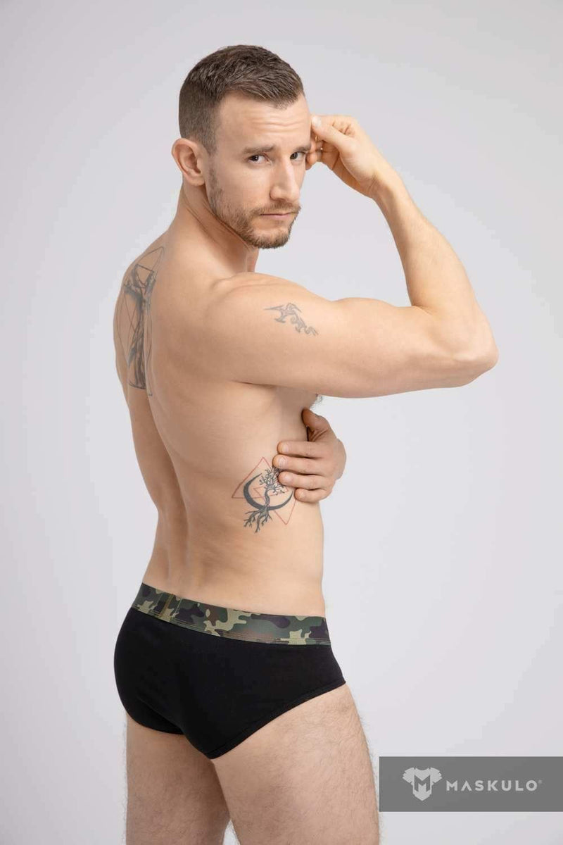 MASKULO Brief Soft Silky Elastic Band Military Cotton Briefs Black BR160-90 24 - SexyMenUnderwear.com