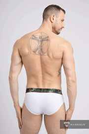 MASKULO Brief Soft Silky Elastic Band Military Cotton Briefs White BR160-80 24 - SexyMenUnderwear.com