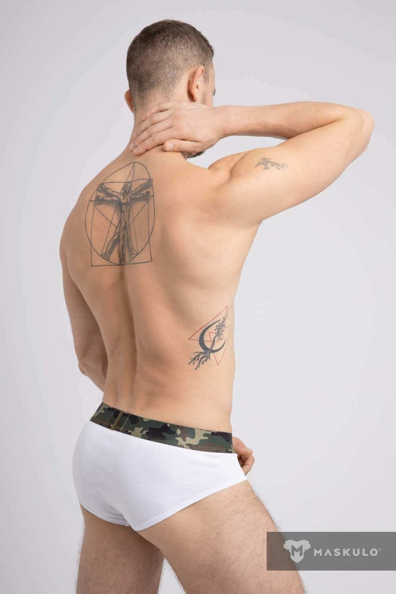 MASKULO Brief Soft Silky Elastic Band Military Cotton Briefs White BR160-80 24 - SexyMenUnderwear.com