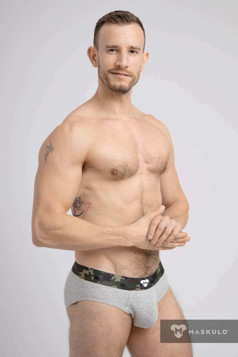 MASKULO Briefs Soft Silky Elastic Band Military Brief Grey BR160-93 24 - SexyMenUnderwear.com