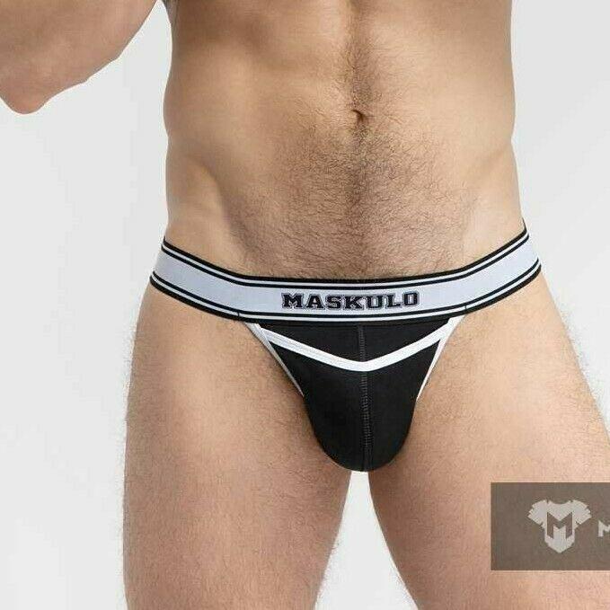 MASKULO College Cotton Jockstraps Two Pockets Codpiece Black Jock JS161-90 28 - SexyMenUnderwear.com