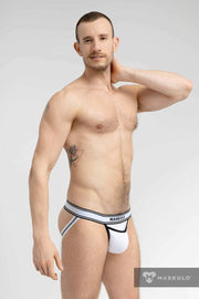 MASKULO College Cotton Jockstraps Two Pockets Codpiece Black&White JS161-94 28 - SexyMenUnderwear.com