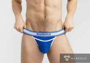 MASKULO College Cotton Jockstraps Two Pockets Codpiece Royal Blue JS161-62 28 - SexyMenUnderwear.com