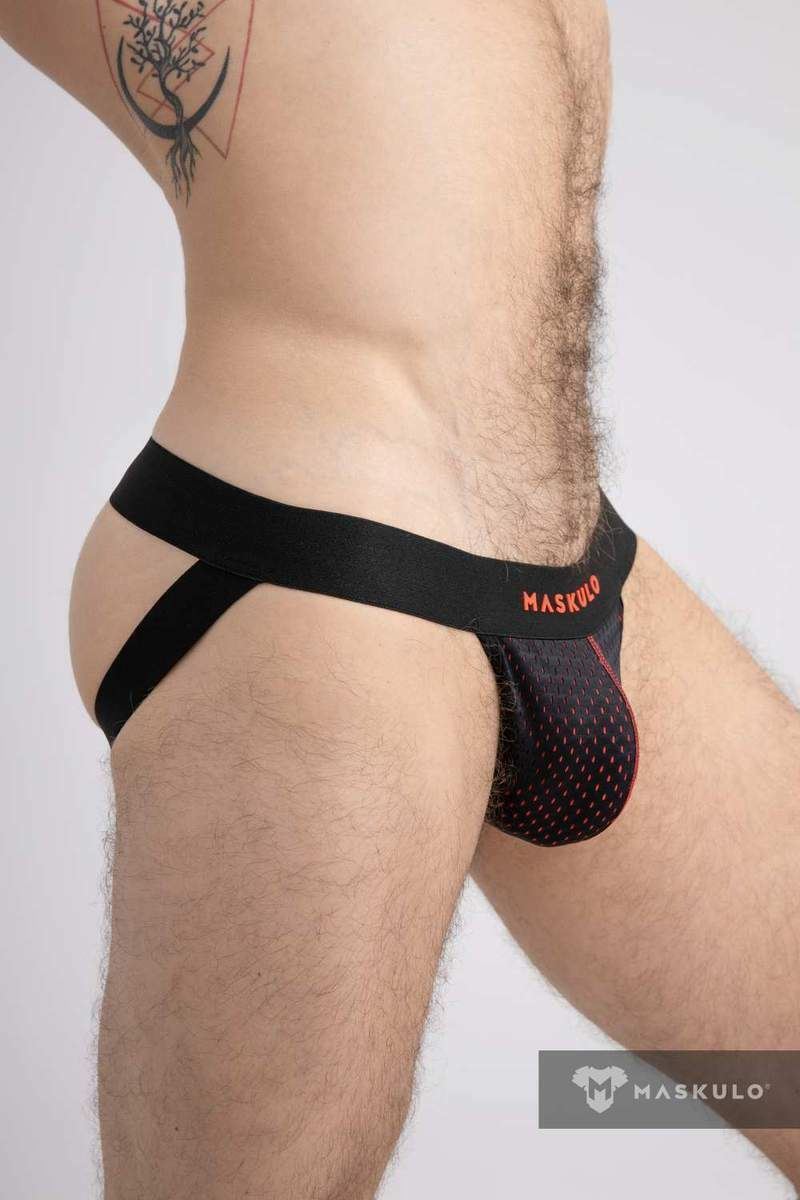 MASKULO Jock Two-Layerd Mesh Jockstrap Soft Microfiber Red JS075-10 26 - SexyMenUnderwear.com
