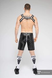 MASKULO Leatherette Soccer Short SKULLA Black & White Football Shorts SH073-80 35 - SexyMenUnderwear.com