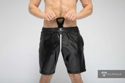 MASKULO Leatherette Soccer Short SKULLA Black & White Football Shorts SH073-80 35 - SexyMenUnderwear.com