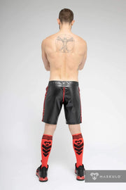 MASKULO Leatherette Soccer Shorts SKULLA Black Football Short Red SH073-10 30 - SexyMenUnderwear.com