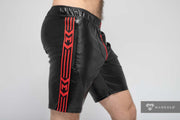 MASKULO Leatherette Soccer Shorts SKULLA Black Football Short Red SH073-10 30 - SexyMenUnderwear.com