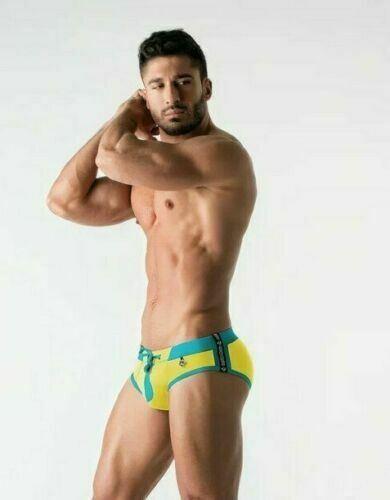 MASKULO Swim-Brief BeGuard Adjustable Swimwear SHARK Glow Yellow SW0806-31 32 - SexyMenUnderwear.com
