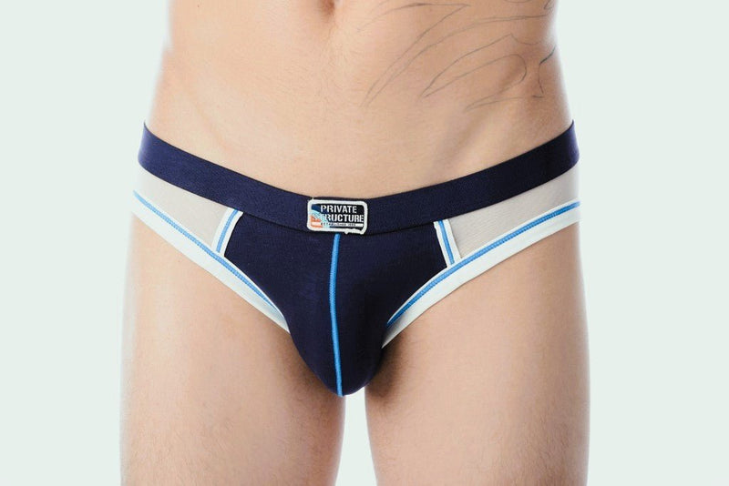 Medium Private Structure Construction Brief White-Blue 32A - SexyMenUnderwear.com