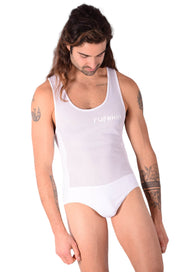 Medium RUFSKIN Briefs-Bodysuit Perforated Sweat-Wicking Singlet White 83 - SexyMenUnderwear.com