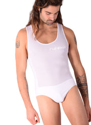 Medium RUFSKIN Briefs-Bodysuit Perforated Sweat-Wicking Singlet White 83 - SexyMenUnderwear.com