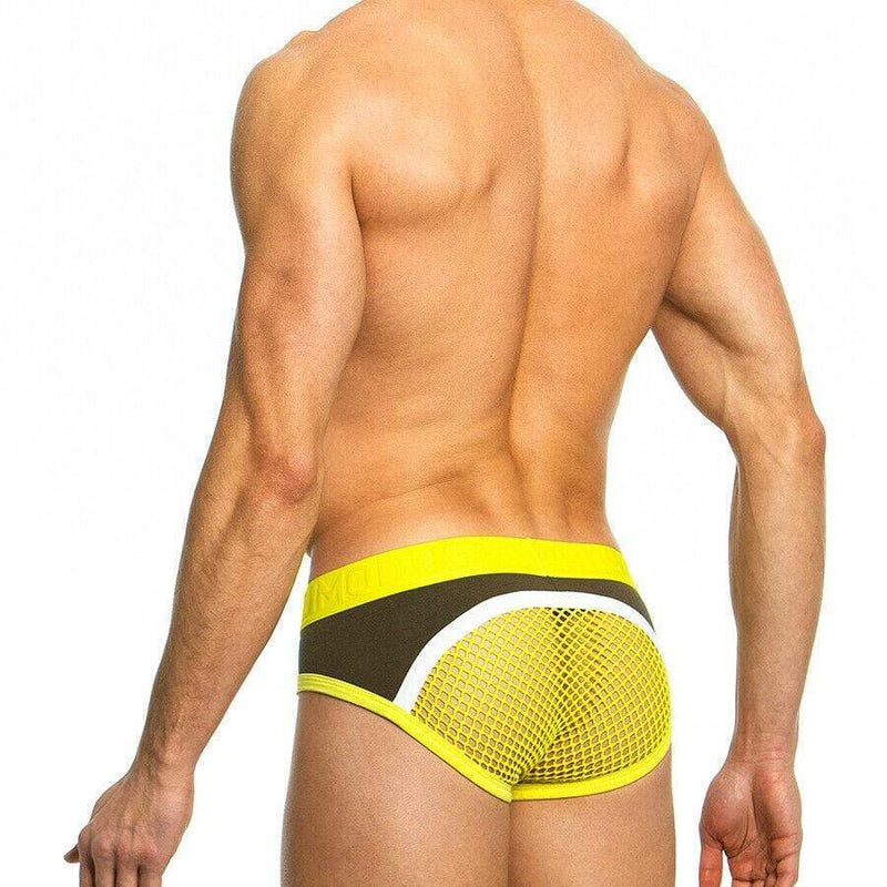 Modus Vivendi Brief Multi C-Through Back Mesh Briefs Yellow 05813 14 - SexyMenUnderwear.com